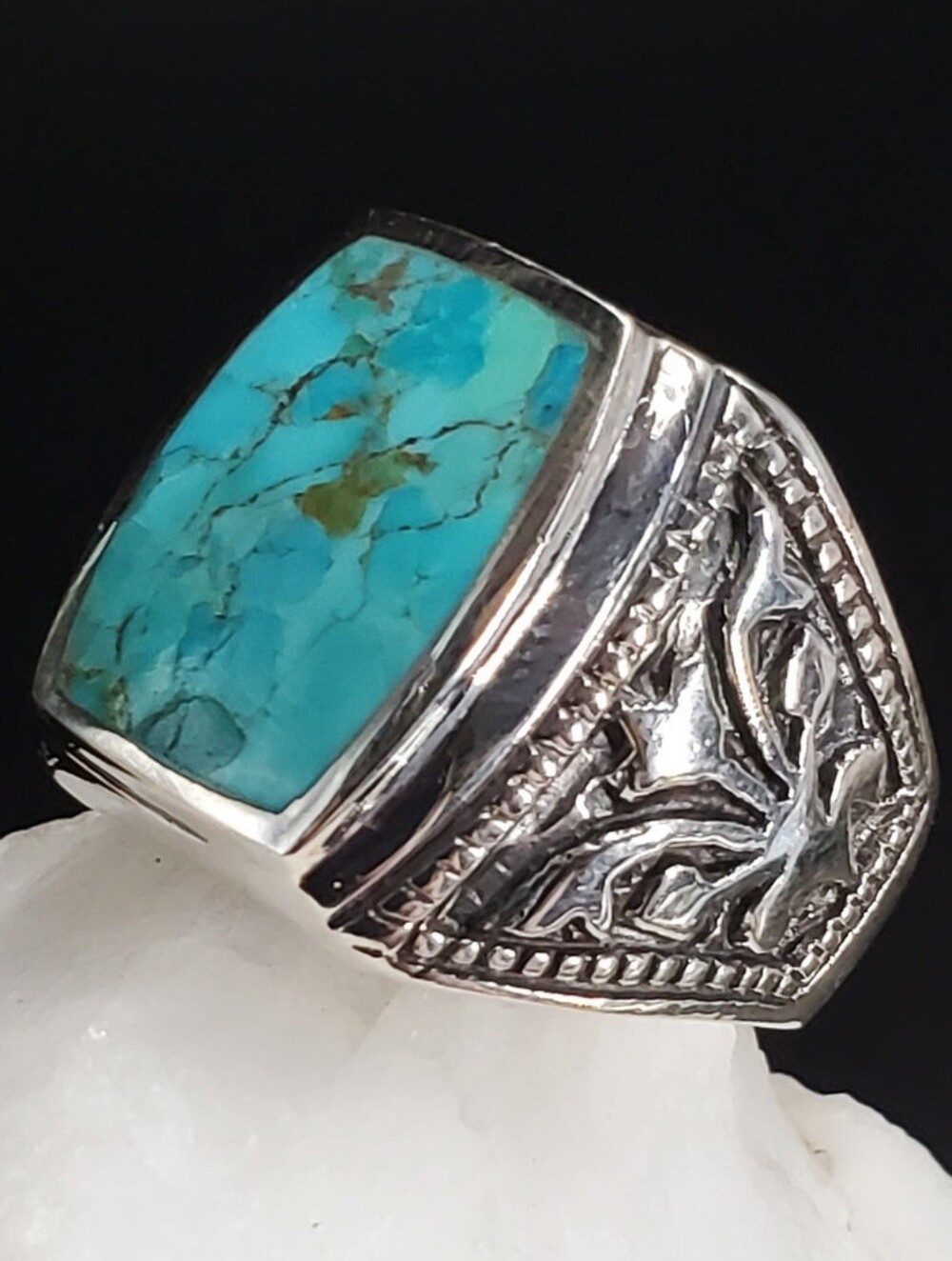 Sterling Silver 925 Men's Ring Size 10.2 Geniine American Turquoise Stone - Picture 8 of 9